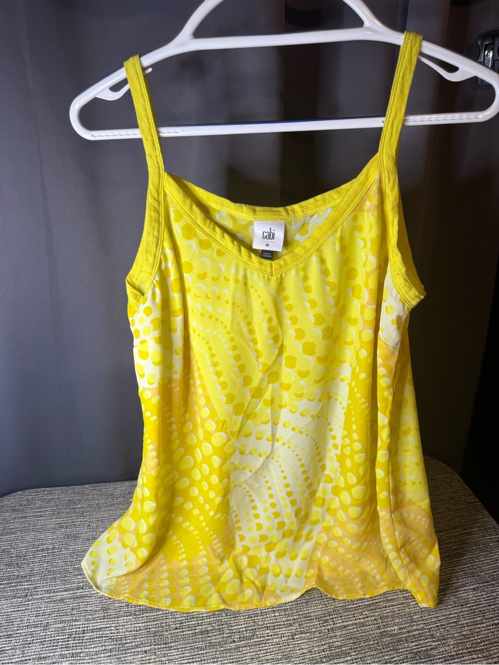 cabi Yellow Sleeveless V-Neck Dot-Print Tank Top